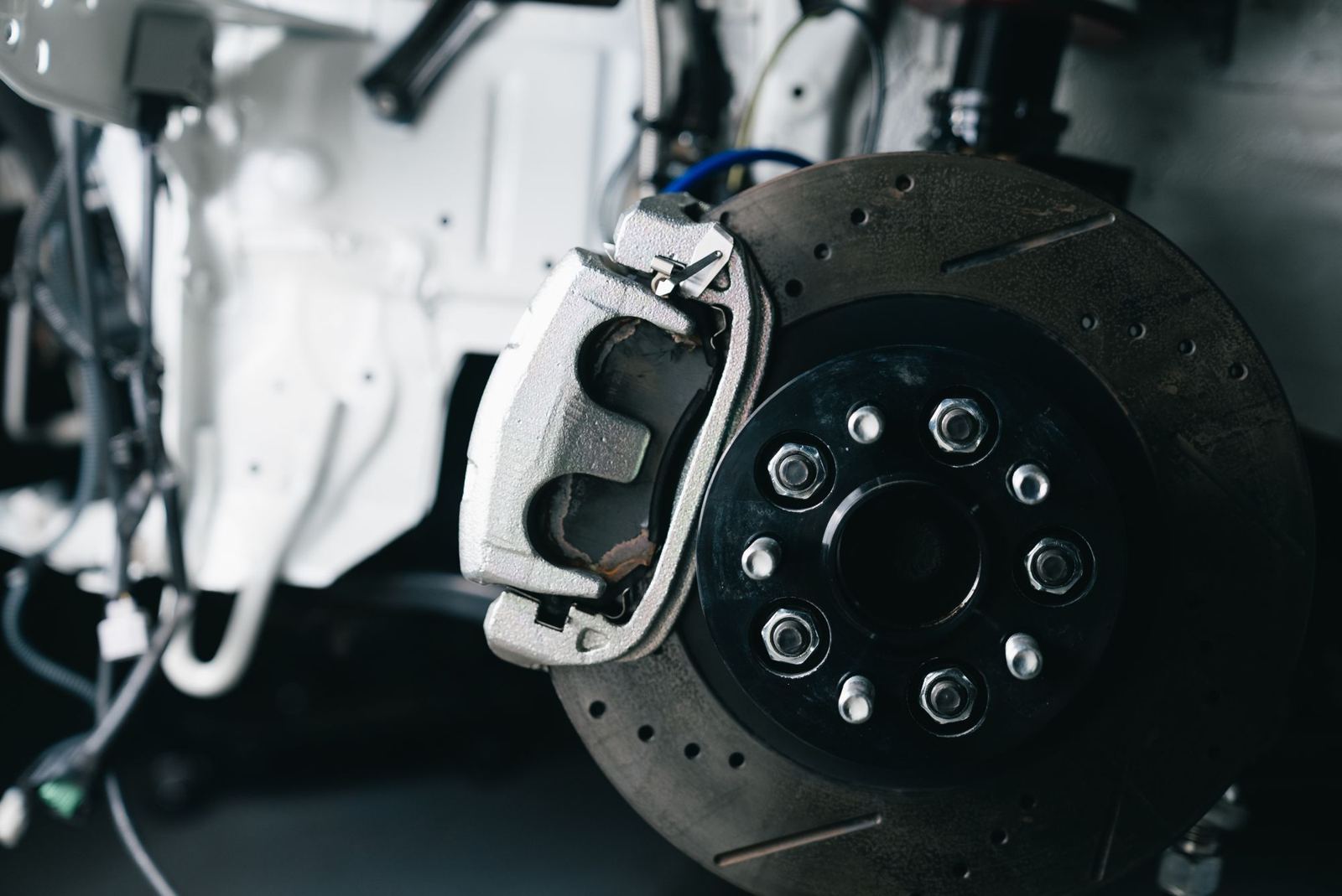 Brake caliper and brake disc in the workshop