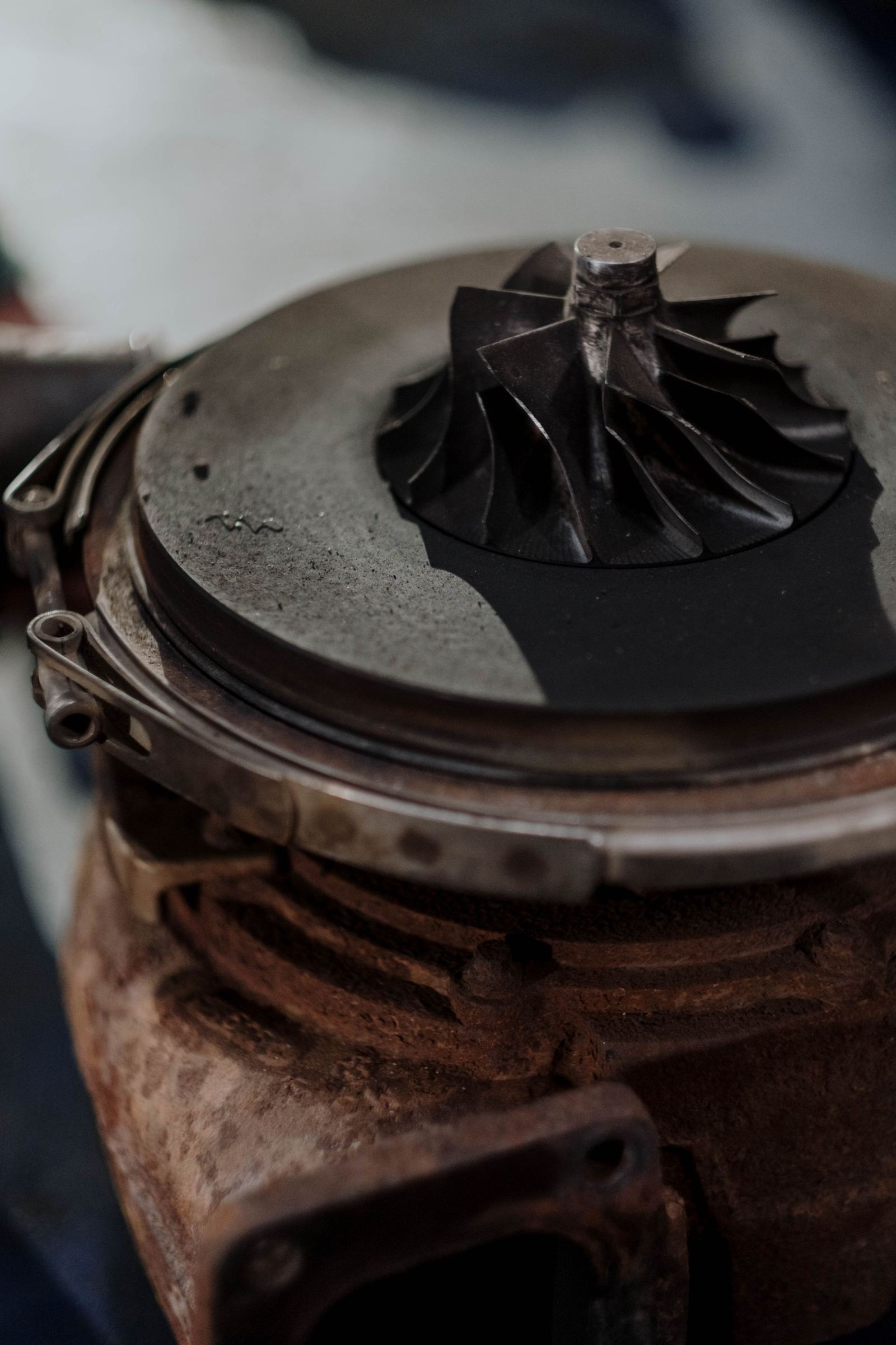Used turbocharger with damaged compressor wheel