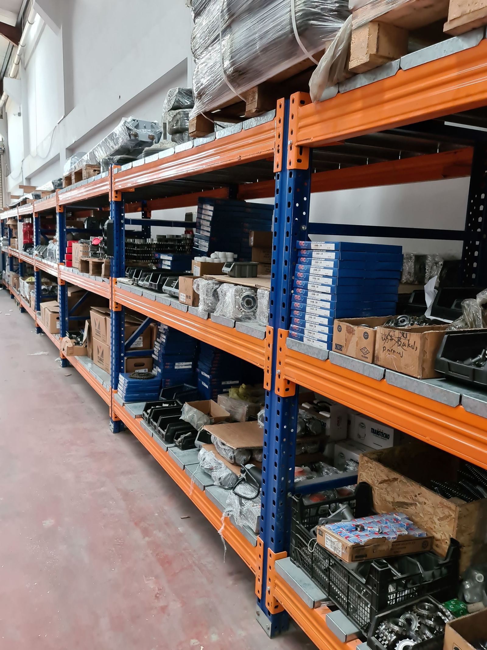 Sorted used parts on shelves